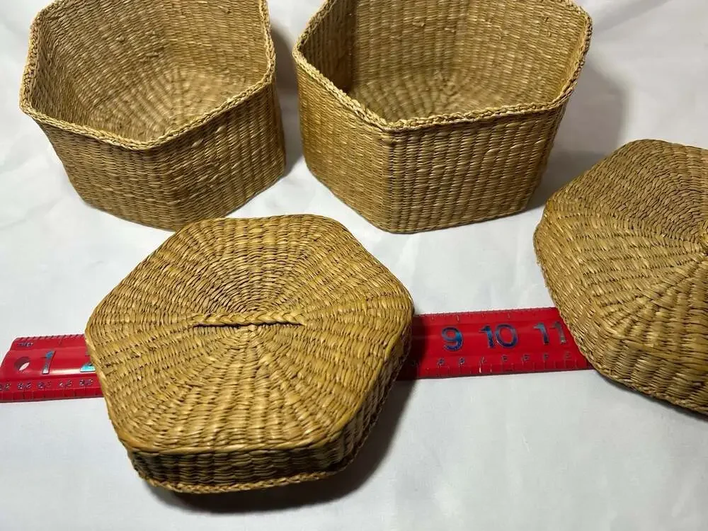 Handmade octagonal sweet grass nesting baskets tightly woven vintage beautiful
